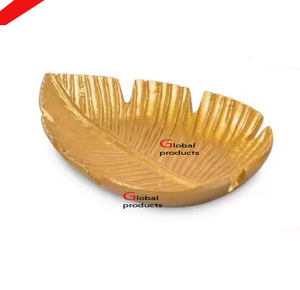 Plato de servir con forma de hoja de aluminio y metal con acabado dorado de última moda para restaurante y bar de hotel - Product Image 4