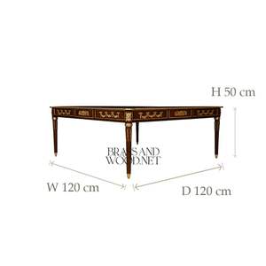 Mesa de Centro de Lujo con Marquetería Cuadrada, Incrustaciones de Madera Intrincadas, Elegantes Detalles Dorados y Diseño Europeo Clásico - Product Image 5