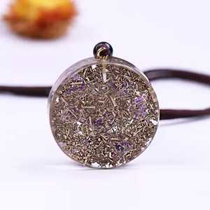 Best Price Amethyst Crystal Chips Round Shape Metatron Chakra Symbol Pendant Handmade Feng Shui Style Orgone Gemstone Pendant - Product Image 2