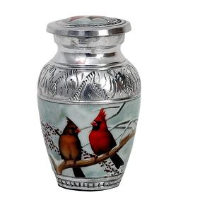 Hub antique souvenir beau petit joli couple cardinal oiseau urne souvenir en argent pour cendres humaines - Product Image 1