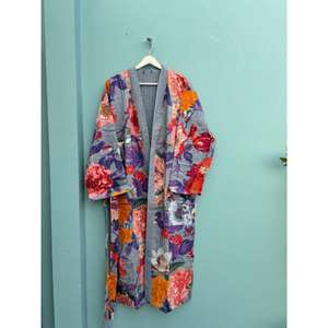 Femmes de haute qualité imprimé fleuri Kantha fait à la main coton Peignoir en peluche taille multicolore Kimono vêtements de nuit pour un usage domestique automne - Product Image 3