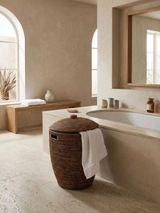 Grand panier à linge rond en rotin naturel, écologique, moderne et multifonctionnel - Product Image 4
