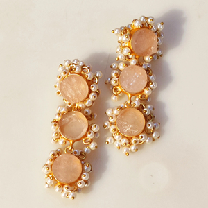 Boucles d'oreilles pendantes en pierre multicolore Quartz rose avec perle Boucles d'oreilles baroques pour femmes Bijoux Boucles d'oreilles en plaqué or 18 carats avec grosses pierres - Product Image 2