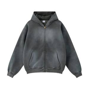 Sweat à capuche zippé vintage lourd 100% coton pour hommes Style Streetwear avec broderie sur le devant et logo d'impression DTG pour l'hiver - Product Image 2