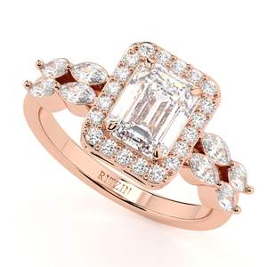 Bague de fiançailles pour femme avec halo de diamants taille émeraude et accents - Product Image 1