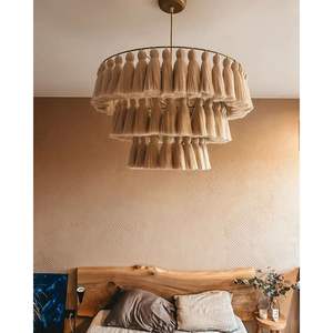 Lámpara Colgante Rectangular con Borlas de Algodón Blanco Cálido, para Habitaciones Infantiles de Tamaño Mediano - Product Image 1