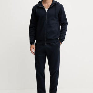 Survêtement bleu marine pour homme – Ensemble confortable avec sweat à capuche zippé et pantalon en coton premium – Idéal pour la personnalisation de logo, les commandes en gros et les achats en vrac - Product Image 1