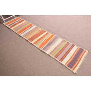2.2x9.8 ft Vintage Turkish <b>Rug</b>, <b>Runner</b> <b>Rug</b>, Orange Purple Patchwork Wool <b>Rug</b> - Product Image 3