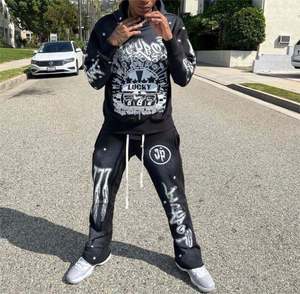 Ensemble pantalon de survêtement et sweat à capuche personnalisé pour hommes Vintage Washed Men's Set 100% Cotton French Terry Tracksuits Acid Wash Distressed Sweatsuit - Product Image 3