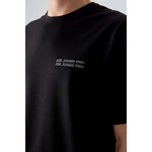 เสื้อยืดผู้ชายพิมพ์ลายทรงโอเวอร์ไซส์ เนื้อผ้าฝ้ายสีดำ หนานุ่ม - 88375 - สีดำ - Product Image 3