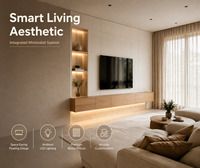 Meuble mural TV flottant minimaliste moderne KEJIA avec éclairage LED, finition bois
