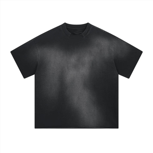 เสื้อยืดสำหรับผู้ชายผ้า305gsm แบบกรดฟอกสีแดดตัวทีฟอกขอบดิบแบบกำหนดเองได้100% แบบกำหนดเอง - Product Image 5