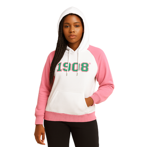 1908 bianco corpo rosa maniche Raglan felpa con cappuccio cotone misto greco abbigliamento personalizzato Divine Nine HBCU abbigliamento greco - Product Image 1