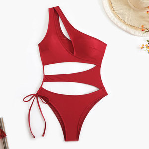 Maillot de bain une pièce pour femme, coupe haute, tissu à séchage rapide, logo sur le devant, design tendance pour la plage en été - Product Image 2