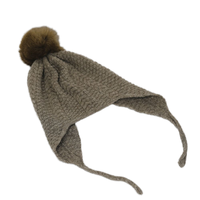 Gorro de lana orgánica marrón para niñas de 7 a 12 años con orejeras protectoras y pompón, patrón liso, opciones personalizadas, pedidos al por mayor