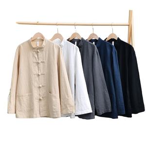 Camisa de Hombre Casual de Manga Larga, Tejido de Lino y Algodón, Cuello Mao, Corte Holgado, Transpirable, para Primavera - Product Image 6