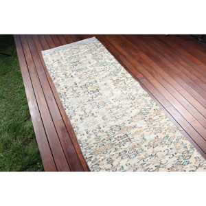 Turkish Vintage <b>Runner</b> <b>Rug</b> 2.8x7.7 ft, White Wool <b>Rug</b> - Product Image 3