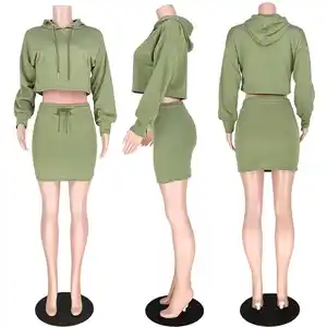 Áo Nỉ Nữ 2022 Váy Ngắn Ôm Sát Trang Phục 2 Mảnh Áo Hoodie Ngắn Tay Áo Hoodie Dây Rút Bộ Váy Đầm Cho Nữ