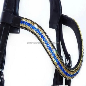 Forme de vague Cristaux multicolores Chaîne bling décorative Bande de front de cheval en cuir anglais noir pour bride en épi complet sur les tailles - Product Image 3