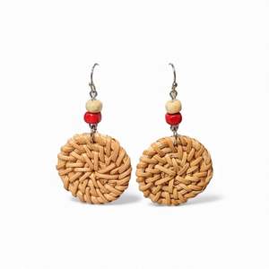 Boucles d'oreilles vintage en rotin, matériau naturel, bijoux tissés à la main, accessoires en provenance du Vietnam - Product Image 2