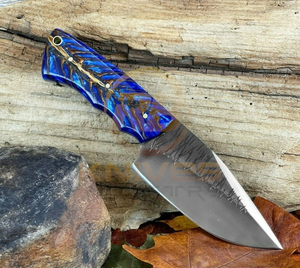 Cuchillo de Caza de Acero de Damasco Hecho a Mano OEM |   Cuchillo de Supervivencia para Exteriores con Hoja Fija y Mango de Resina, Funda de Cuero, 3 Años - Product Image 2