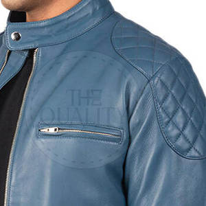Veste en cuir véritable pour hommes automne hiver col montant Logo avant respirant écologique de haute qualité - Product Image 5