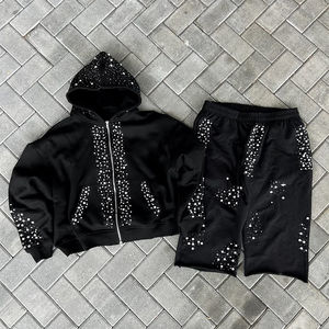 Conjunto de Dos Piezas de Ropa Deportiva Unisex Personalizada para Invierno, Pantalones Deportivos Anchos con Estampado Urbano para Hombre, Sudadera con Capucha, Chándal de Felpa Francesa con Pedrería - Product Image 6