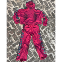 Ensemble de survêtement d'hiver grande taille imprimé effet usé respirant pour l'extérieur, 480 GSM, 100% Coton, comprenant un sweat à capuche oversize et un pantalon de survêtement