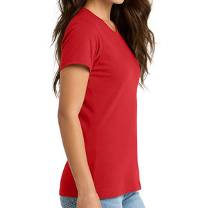 Camiseta básica de manga corta con cuello redondo para mujer, color blanco, talla mediana, color rojo - Product Image 3