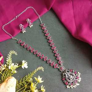 Fabricant indien de bijoux ensembles de colliers de mariage en cristal oxydé antique ensemble de boucles d'oreilles en fausse perle pour femmes - Product Image 2