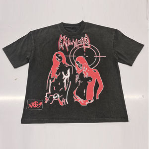 T-shirt court personnalisé style streetwear vintage à col rond et manches courtes en coton de haute qualité, coupe ample imprimée - Product Image 1