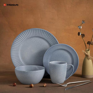 Juego de vajilla de cerámica esmaltada hecha a mano con reactivo artístico para comedor moderno y decoración del hogar - Product Image 1