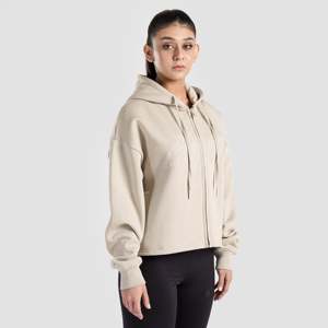 Sudadera con capucha extragrande Crest con cremallera completa en beige, tejido de punto transpirable - Product Image 3