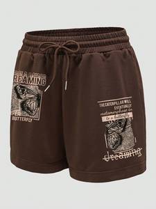 Pantalones cortos de baloncesto para hombre con estampado de mariposas y letras, cintura elástica, tejido de punto de poliéster, cierre de cordón - Product Image 2