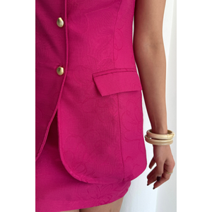 Conjunto de Chaleco y Falda Corta de Lino Jacquard para Mujer, Color Fucsia - Product Image 5