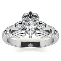 Bague de fiançailles SHREYA DIAM en moissanite taille cœur, argent 925 plaqué rhodium, sertissage à griffes, accents pavés, tendance et romantique pour femme