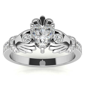 Bague de fiançailles SHREYA DIAM en moissanite taille cœur, argent 925 plaqué rhodium, sertissage à griffes, accents pavés, tendance et romantique pour femme - Product Image 2