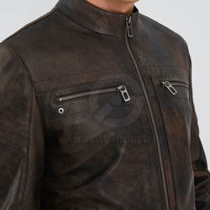 Chaqueta de Cuero para Hombre, Impermeable, Corte Ajustado, Cuello Alto, Logotipo Frontal, Piel de Vaca, Alta Calidad, Transpirable y Ecológica, en Oferta - Product Image 4