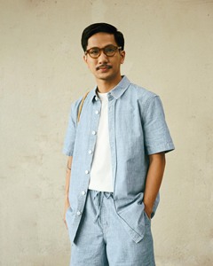 Camisa Casual de Manga Corta para Hombre, de Fibra de Plátano, Estilo Denim, con Patrón 3D, Lavado Químico, Ajustada, Transpirable, Ecológica y de Secado Rápido - Product Image 1