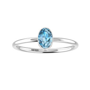 Bisel de Topacio azul cielo Natural de Plata de Ley 925, anillo minimalista de diseñador hecho a mano, regalo para ella, anillo apilable, joyería - Product Image 1