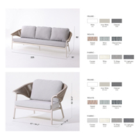 Ensemble de canapés d'extérieur modernes empilables en corde tressée, mobilier de patio avec structure en aluminium pour hôtels et terrasses de villégiature