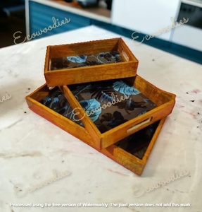 Plato de madera maciza de bambú pintado creativo para aperitivos, bandeja de té con asa, mesa de comedor Rectangular, organización, bandeja para servir, Baño - Product Image 5