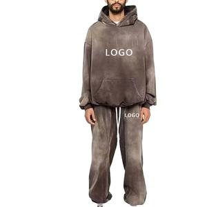 Chándal de talla grande de algodón 100% de alta calidad lavado con ácido para hombre, chándal lavado con piedra y hombros caídos personalizado para hombre - Product Image 3