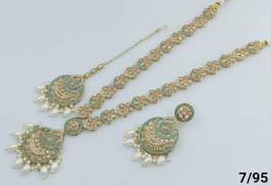 Chandbali Stylish Indian Traditional & <b>Fashionable</b> Gold Plated Fancy Long With Earring Maagtika Necklace Set&<b>Jewellery</b> Set Women - Product Image 4