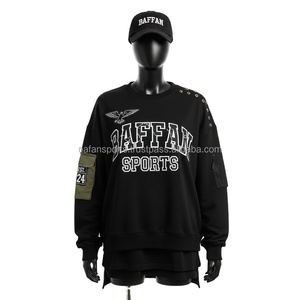 Sweat-shirt oversize pour femme en molleton épais en coton et polyester, noir olive, panneau de manche, impression de logo personnalisé, sweat-shirts respirants pour femme - Product Image 6