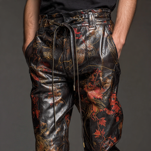 Pantalones de cuero PU para motocicleta estampados, pantalones de cuero de moda para hombre, pantalones de cuero de piel sintética con estampado personalizado para hombre - Product Image 2