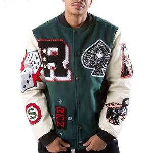 Chaqueta de lana de invierno para hombre OEM ODM personalizada de alta calidad Letterman Varsity de cuero Real con cuello con capucha diseño de bordado de felpa - Product Image 1