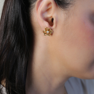 ต่างหูหมุดหมุด22K ทำมือสไตล์ตุรกีลายดอกไม้ไข่มุกดีไซน์ดีไซน์แบบ925เงินสเตอร์ลิงสไตล์วินเทจ - Product Image 4