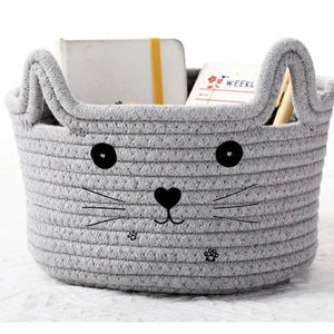 Design attrayant nouveauté pur coton corde tissé décoratif chat Design panier de rangement avec poignée taille personnalisée usage domestique - Product Image 6