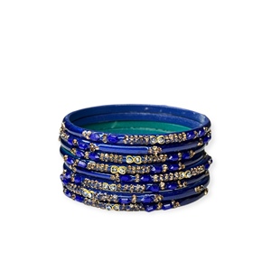 Ensemble de bracelets de mariage tendance plaqués or bleu faits à la main, design géométrique, imitation perle, prix de gros pour femmes - Product Image 3